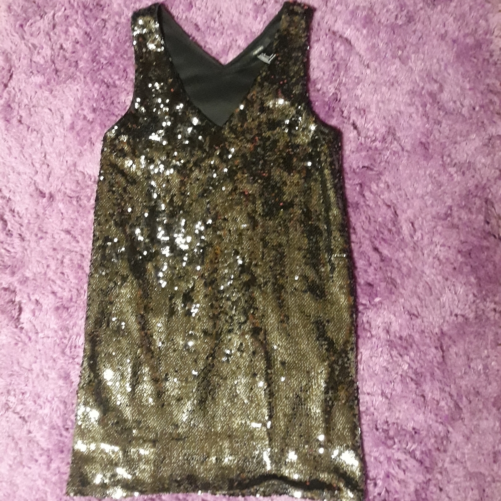 Black lined silver sequin dress flapper cute small
